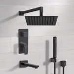 Remer TSH76 Matte Black Tub and Shower Faucet Set with Handheld, Rain Shower Head